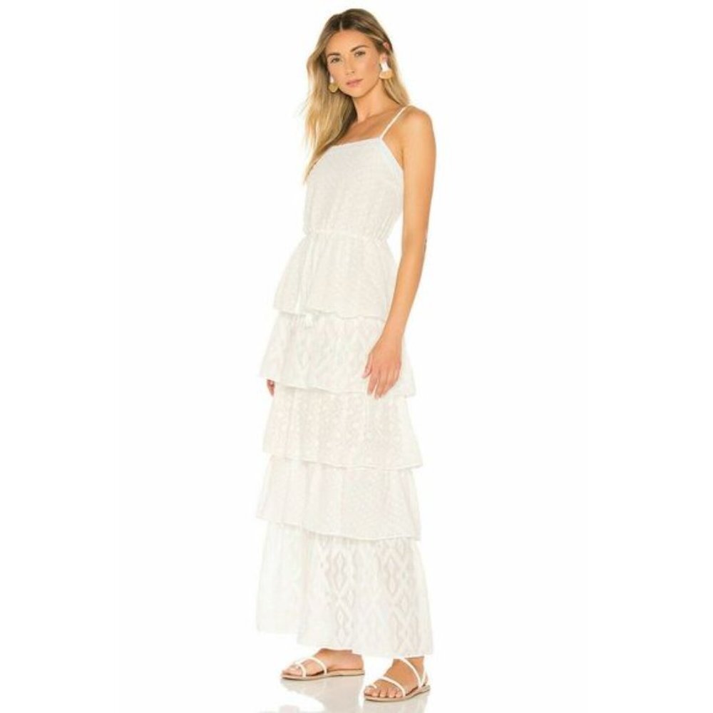 Ellejay x REVOLVE Andrea Maxi sun Dress white POLKA dots ruffles Size S $258 NWT